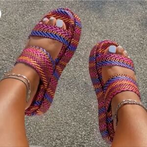 BRAND NEW LILIANA COLORFUL STRAPPY PLATFORM  DOUBLE STRAP SANDAL